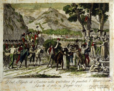 Os habitantes de Sondrio de la Valtellina plantam a árvore de Liberte, símbolo da vitória sobre o Antigo Regime. 14/06/1797. A gravura. de Unknown artist