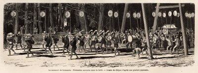 O matsouri (feira, procissão) de Roksamia, templo Kami nas proximidades de Yedo (ou Edo, hoje Tóquio), no 5º dia do 5º mês do ano, a multidão reúne-se para recolher ervas medicinais na floresta e, à noite, os sacerdotes organizam uma de Unknown artist