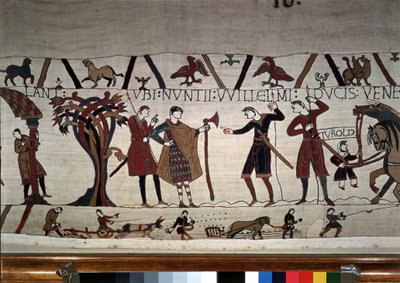 Os mensageiros do Duke Guillaume (1027 - 1087) vêm à procura da tapeçaria Guy de Ponthieu - Bayeux, conhecida como Bordado da Rainha Mathilde de Unknown artist