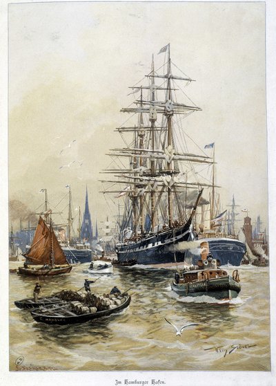 O porto de Hamburgo, no século XIX de Unknown artist