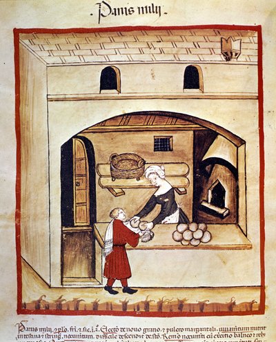 A preparação de pão com painço. Iluminação a partir da ordenha de medicamentos e dietética "Tacuinum sanitatis". de Unknown artist