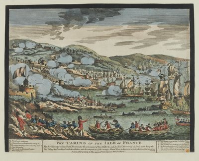 A tomada da Ilha de França (Maurícia), 2 de Dezembro de 1810 (xilogravura, de cor) de Unknown artist