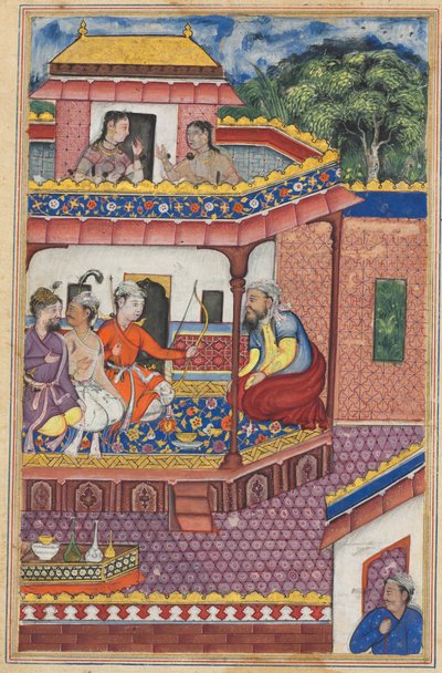 Os três jovens apresentam-se como pretendentes da mão de Zuhra, filha do mercador de Cabul, de um Tuti-nama (Contos de um Papagaio): Trigésima Quarta Noite de Unknown artist