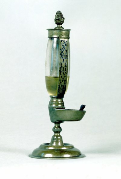 Medição do tempo: Relógio de óleo do século XVIII. de Unknown artist