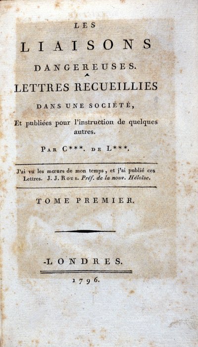 Página de título do livro "Les Liaisons dangereuses" de Choderlos de Laclos, Londres de Unknown artist