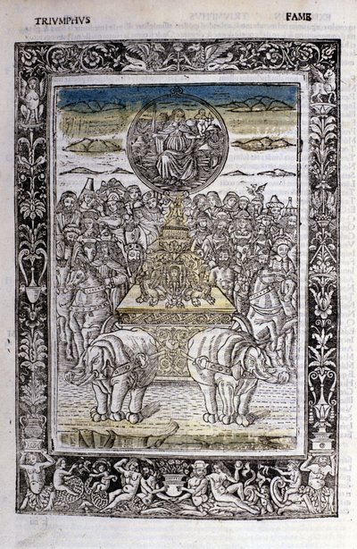 O triunfo da fama de Francesco Petrarca (Petrarca). Biblia em miniatura. Trivulziana, Milão. de Unknown artist