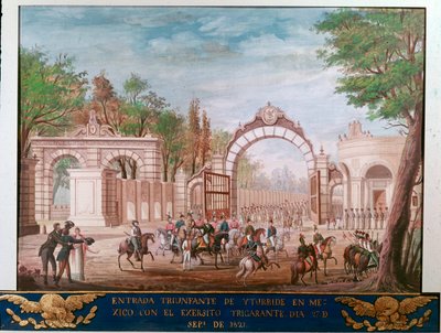 Entrada triunfal de Agustin Iturbide (1783-1824), primeiro imperador do México independente, na Cidade do México 7/09/1821 (Entrada triunfal do primeiro imperador do México livre Agustin Iturbide na Cidade do México, 7 de setembro de Unknown artist