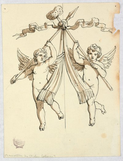 Dois anjos com lança e esponja sagrada de Unknown artist