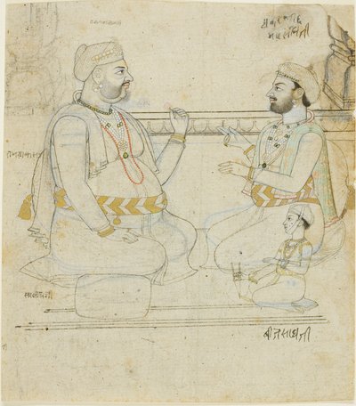 Dois nobres Rajput com uma criança de Unknown artist