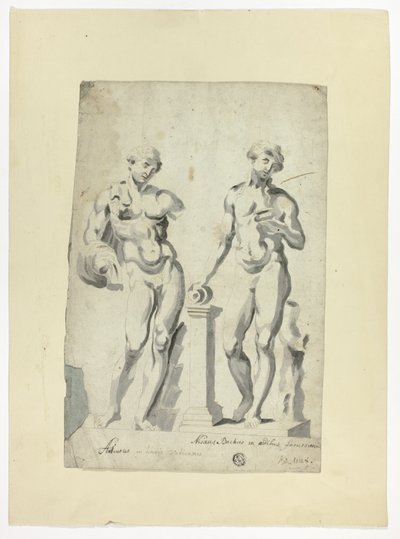 Duas esculturas: Antinous nos Jardins do Vaticano e Nisaus Bacchus no Palácio Farnese de Unknown artist