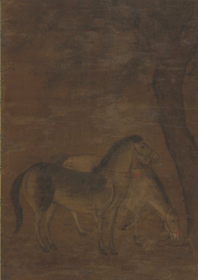 Dois cavalos debaixo de uma árvore de Unknown artist