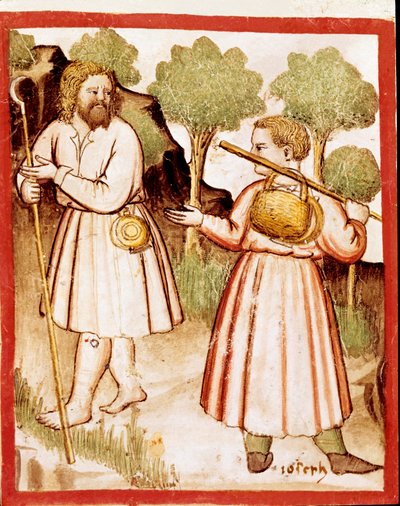 Dois pastores miniatura do códice 212 (ou códice padovano ou Bíblia de Pádua) 1390-1400 Rovigo, Accademia dei Concordi de Unknown artist