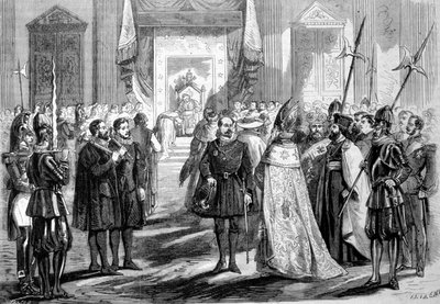Concílio Vaticano I Roma. Papa dando audiência ao Padre do Concílio. 1869 de Unknown artist