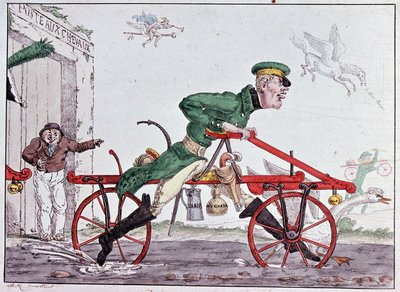 Velocipedes draisiennes - caricatura no Barão Drais de Unknown artist
