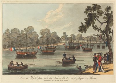 Vista em Hyde Park, com a Frota em Anchor no Rio Serpentine, 12 de Agosto de 1814 de Unknown artist