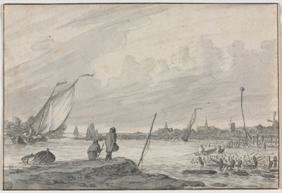 Vista de Alkmaar com Barcos de Unknown artist