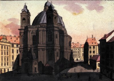 Vista da Praça e da Igreja de São Pedro em Viena, Áustria Gravura de 1820 de Unknown artist