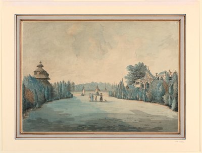 Vista de um jardim com pagode de Unknown artist