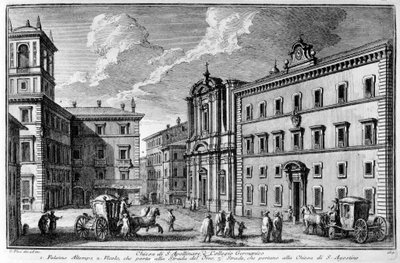 Vista da Igreja de São Apolinário e do Colégio Germânico em Roma, no final do século XVIII. de Unknown artist