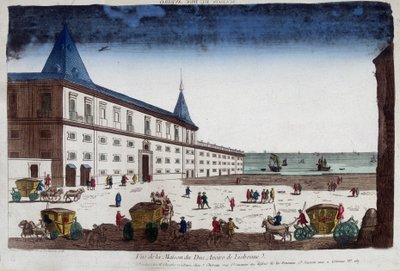 Vista da casa do Duque de Aveiro em Lisboa, Portugal. Gravura do século XVIII. de Unknown artist