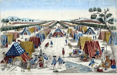 Vista do acampamento do exército prussiano, desenhado ao natural na planície de Lomvenborg, na Pomerânia. de Unknown artist