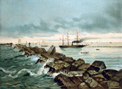 Vista do Canal de Suez inaugura em 17/09/1869. Cromolitografia do século XIX de Unknown artist
