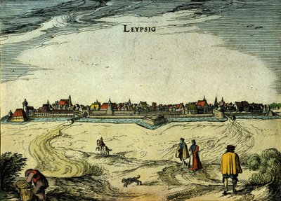 Vista da cidade de Leipzig na Alemanha. Gravura do século XVIII de Unknown artist