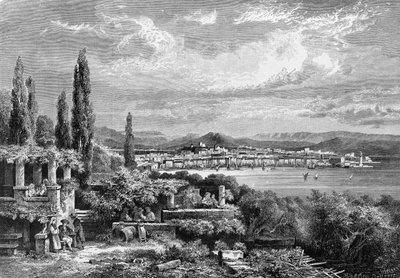 Vista da cidade de Trieste (no período austríaco), gravada a partir de 1885 de Unknown artist