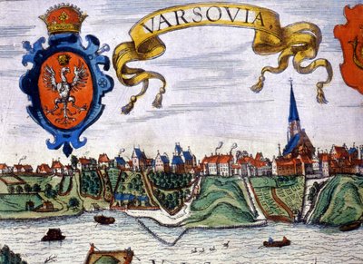 Vista da cidade de Varsóvia com o brasão da cidade. 1780. de Unknown artist