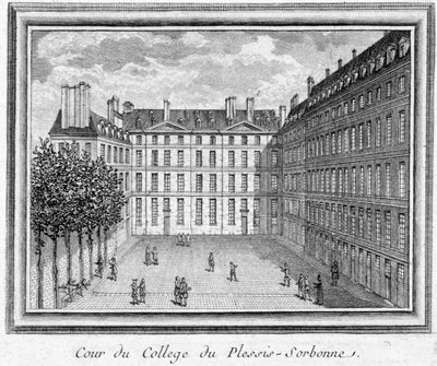 Vista da corte do Colégio de Plessis Sorbonne (Paris), fundado em 1323 por Geoffroy du Plessis Balisson, usado em 1848 e 1849 pela ENA. Gravura preservada no Carnaval do Musee. de Unknown artist