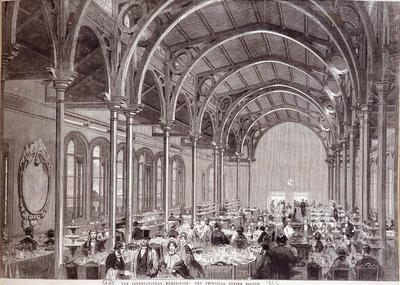 Vista do restaurante principal da Exposição Internacional de Londres de 1862. de Unknown artist