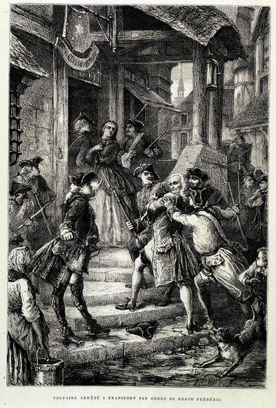 Voltaire preso em Frankfurt por ordem do grande Frederick II - no "Histoire de France desde os tempos mais remotos até 1789" por M. Guizot de Unknown artist