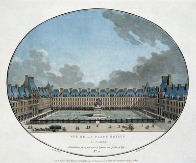Vista da Place Royale em Paris (Place des Vosges). sd. gravura do século XVIII. de Unknown artist