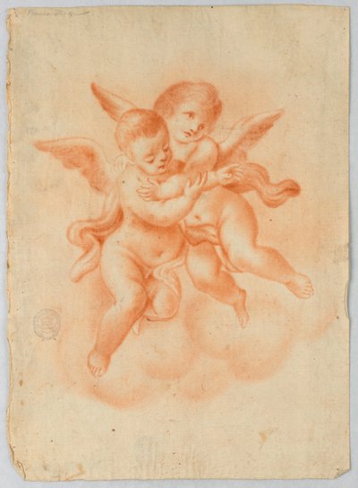 Putti alado nas nuvens de Unknown artist