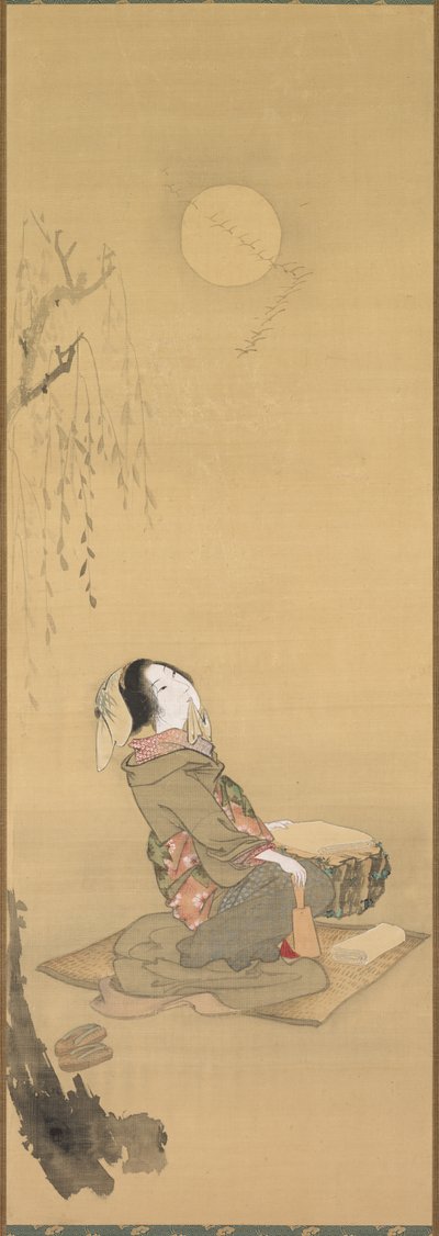 Mulher olhando para a lua de Unknown artist