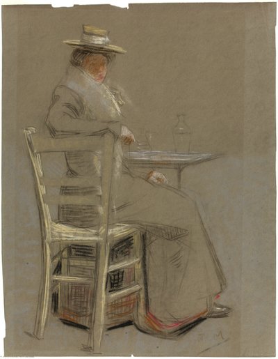Mulher sentada em uma mesa de Unknown artist