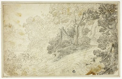 Paisagem arborizada do rio com vista do castelo de Unknown artist