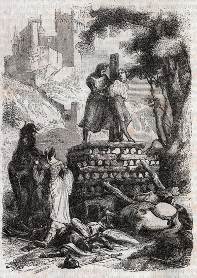 Zerbin on the Bucher, Delivre by Roland - gravura de 1851 de “” Furious Roland ”” de Unknown artist
