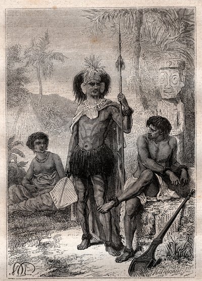 nativos das Ilhas Marquesas - Viagem do Capitão James Cook de Unknown artist
