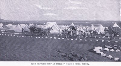 Campo de refugiados bôeres em Spitzkop, colônia do Rio Orange, de After Pretoria: The Guerilla War publicado pela Harmsworth Bros Limited de Unknown photographer