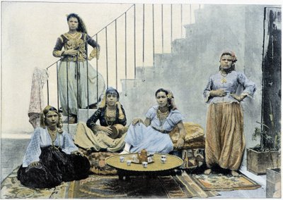 Mulheres mouras de Argel tomando chá - autocrómio, final do século XIX de Unknown photographer