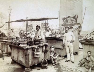 Os vendedores de ostras de Santa Lúcia a Nápoles, finais do século XIX de Unknown photographer