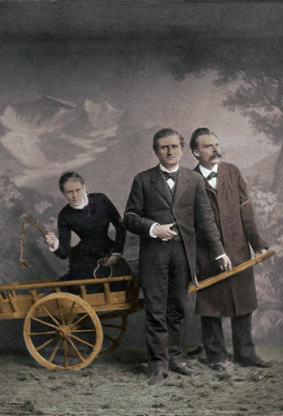 Paul Ree (1849-1901) Filósofo inglês - Lou Andreas-Salome (1861-1937) (Andreas Salome) Psicanalista russo - Friedrich Nietzsche (1844-1900) Filósofo alemão - Maio 1882 (Lucerna, Atelier Jules Bonnet) coloração numérica - de Unknown photographer