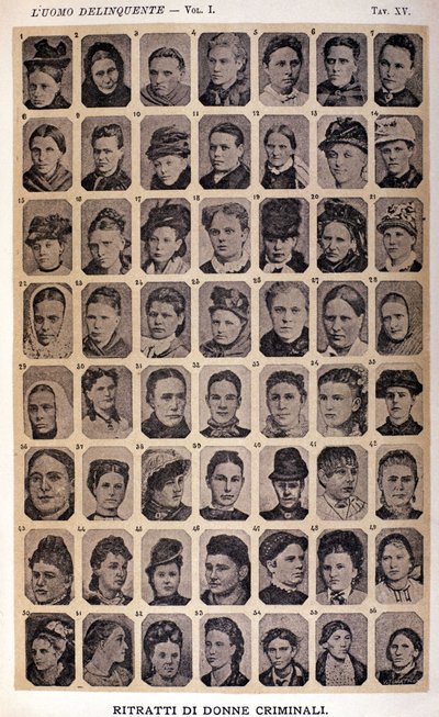 Retratos de mulheres criminosas. Álbum de fotografias reunidas por Cesare Lombroso (1835-1909), criminólogo italiano: "O homem criminoso" de Unknown photographer