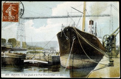 Postal do início do século XX. Normandia, Rouen: As docas e a ponte dos ferries. de Unknown photographer