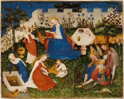 O Pequeno Jardim do Paraíso, c.1410-20 (técnica mista sobre carvalho) de Upper Rheinish Master