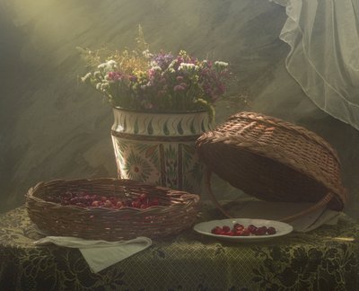 Natureza morta rústica com cerejas de UstinaGreen