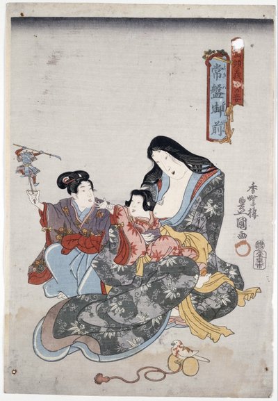 Tokiwa Gozen e seus filhos par Kunisada (Toyokuni III), Utagawa (1786-1865). de Utagawa Kunisada