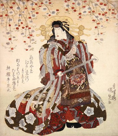 Iwai Kumesaburo II como Agemaki em Sukeroku yukari no Edo zakura c.1830 (impressão em bloco de madeira colorida) de Utagawa Kunisada