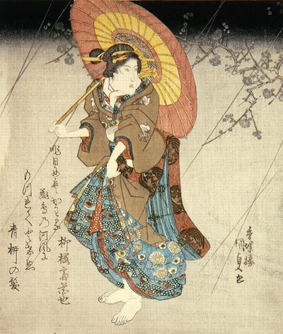 Iwai Kumesaburo II no papel de um amante, c.1827-30 (impressão em bloco de madeira colorida) de Utagawa Kunisada